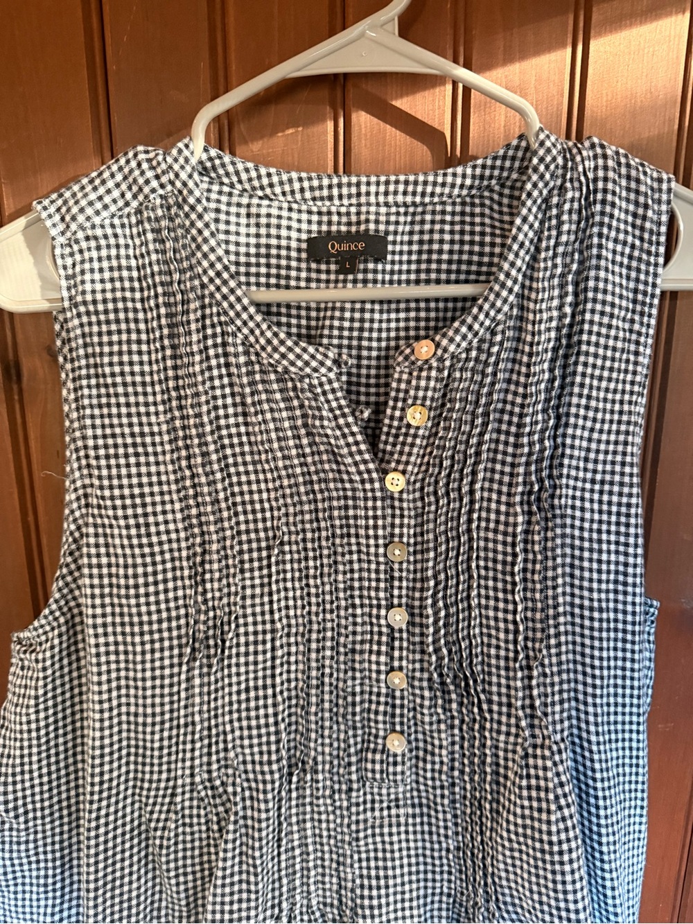 Quince Black & White Gingham Sleeveless Button-Front Camisole